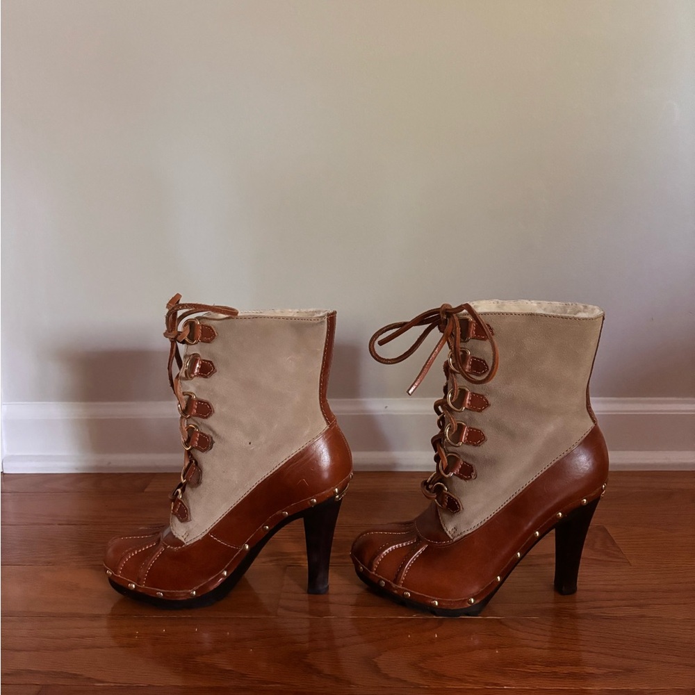Stylish Michael Kor’s Brown and Tan Women's Lace-Up Heel Boots